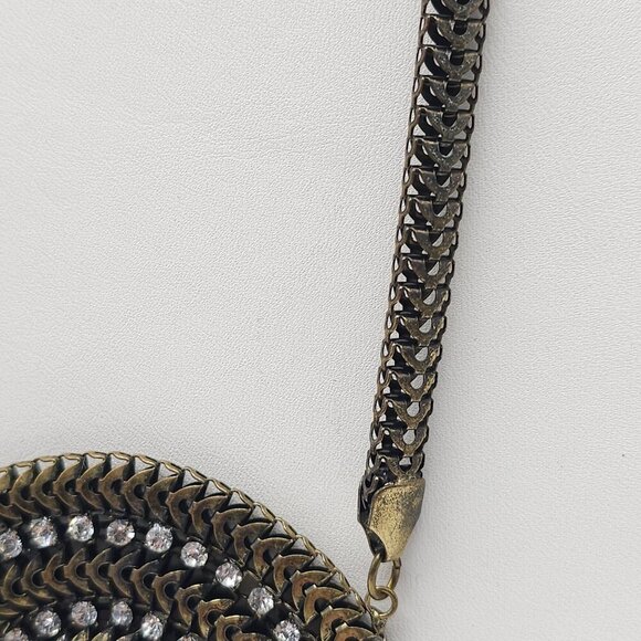 Chico's Vintage Inspired Gold Tone Spiral Medallion Necklace Rhinestones Chain - Picture 3 of 10